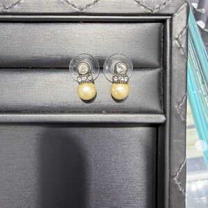 Diamond & Pearl Drop Stud Earrings | Sterling Silver | Classic Bridal